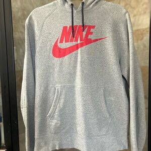 Nike Gray Pullover Hoodie Red Logo Swoosh Men’s Medium